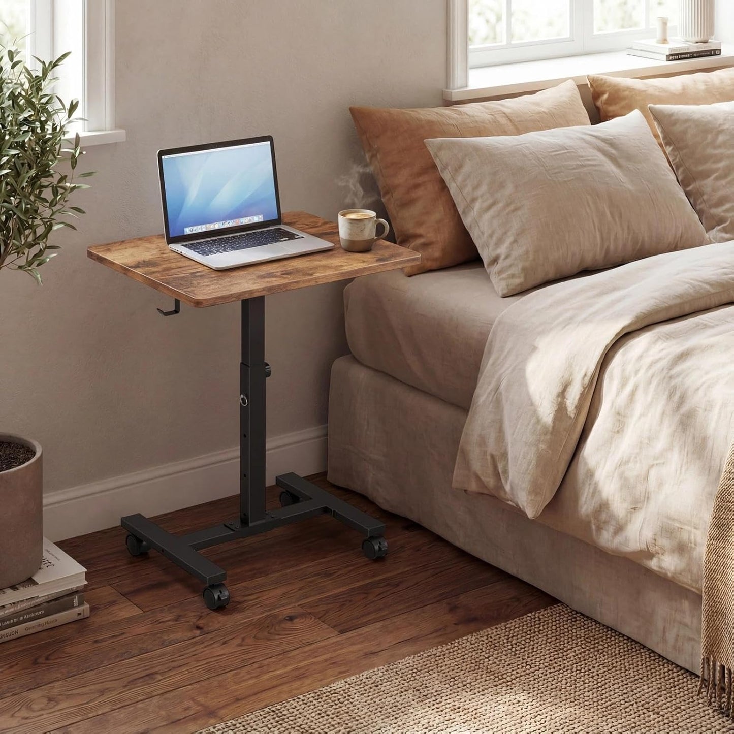 Small Portable Standing Desk by [Brand Name] - 24-Inch Adjustable Height Mobile Desk on Wheels | Rustic Brown for Kids & Small Spaces