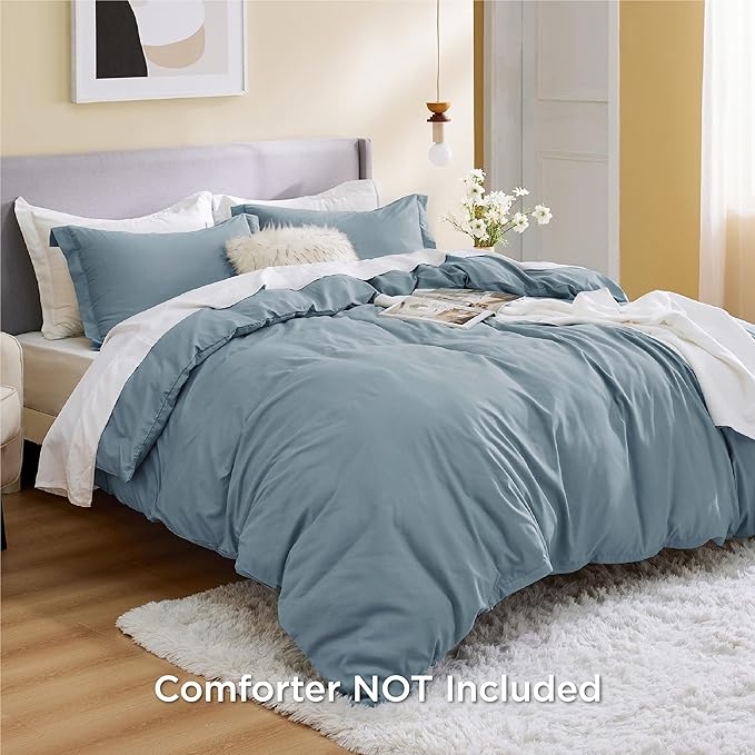 Bedsure Duvet Cover Oversized Queen Size - Soft Double Brushed Bedding Set for Kids & Adults, Zipper Closure, 3 Pieces, Includes 1 Duvet Cover (98"x98") & 2 Pillow Shams, NO Comforter, Mineral Blue