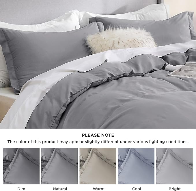 Bedsure Duvet Cover California King Size - Soft Double Brushed Bedding Set for Kids & Adults, Zipper Closure, 3 Pieces, Includes 1 Duvet Cover (104"x98") & 2 Pillow Shams, NO Comforter, Grey