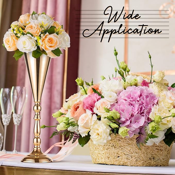 6 Pcs Flower Trumpet Gold Vase Tabletop Centerpiece Gold Tall Flower Vases Bulk Wedding Table Decorative Centerpiece Table Decorations Arrangements for Floral Party Anniversary Birthday(L)