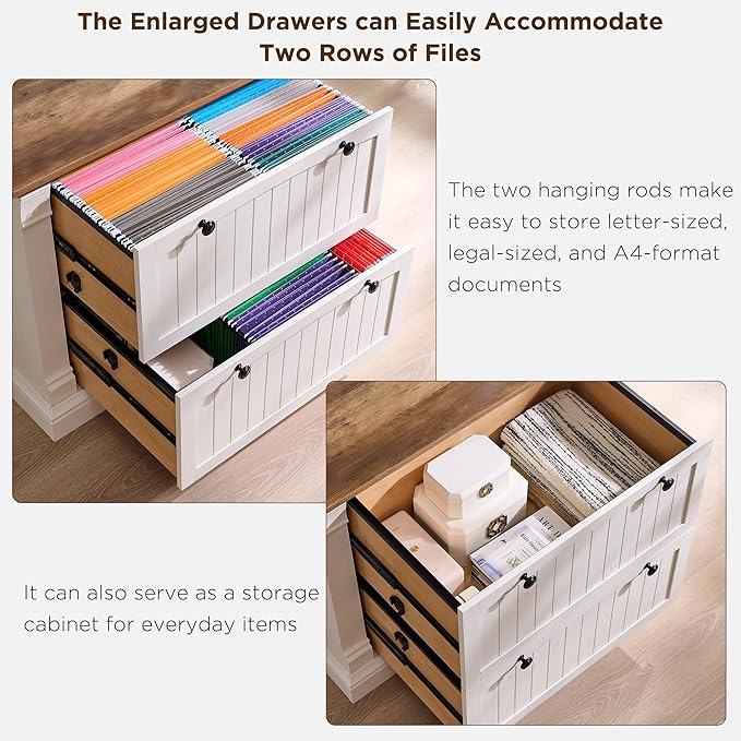 OKD Farmhouse File Cabinet with 2 Drawers, 35.3" Lateral Filing Cabinet with Hanging File Folders, Interlocking Drawers, Wood Rustic Storage Cabinet for Home Office, Living Room, Antique White