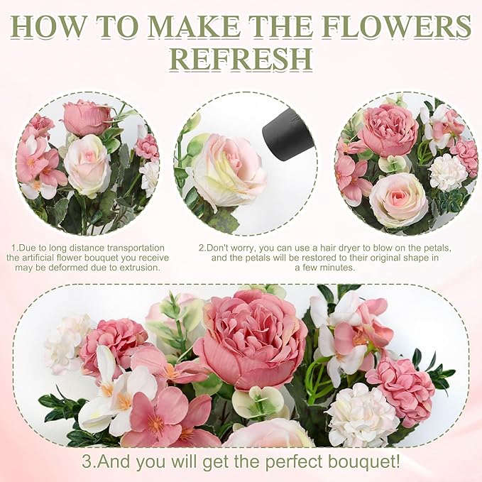 2 Bundles Pink Peonies Artificial Flowers Silk Flower Centerpieces for Tables Fake Flower Arrangements Bouquets Mixed Roses Hydrangea with Stems for Wedding Bridal Bouquets Home Table Decor