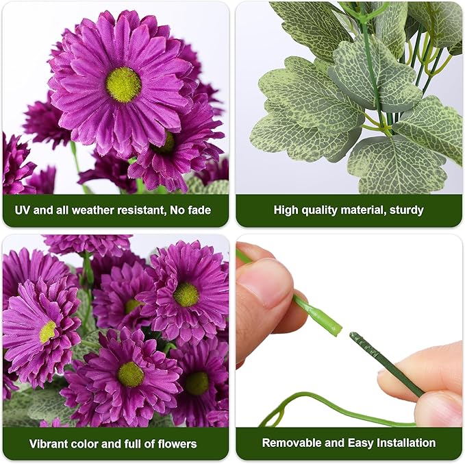 HyeFlora Dahlia Artificial Flowers for Outdoors Decoration, 6 Bundles Fake Daisy Faux Flowers Plants Realistic UV Resistant Silk Flowers for Outside Planter Front Door Yard Garden Indoor Home, Mix