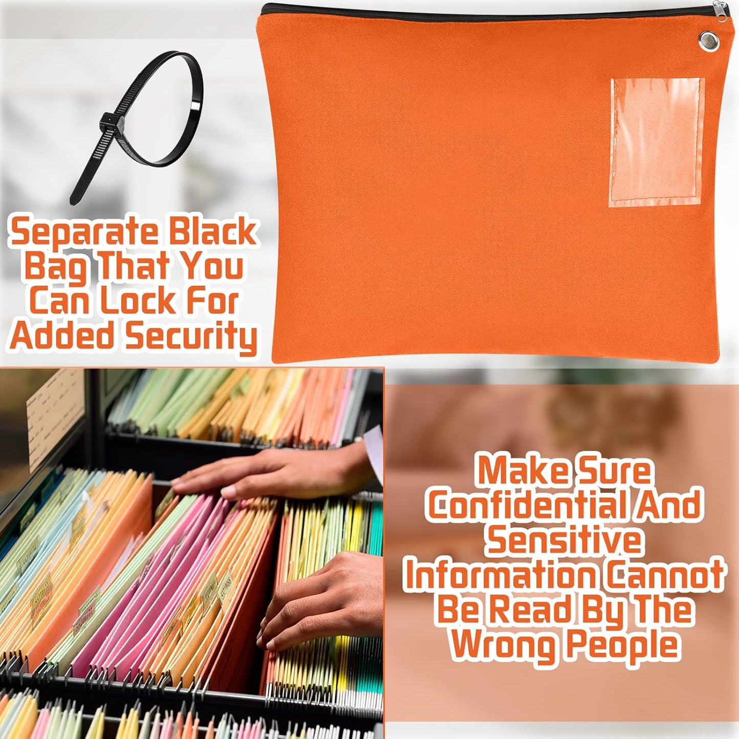 Skiennix Interoffice Mailer Canvas Transit Sack - Large 18" x 14" Zipper Pouch with Grommet | Orange