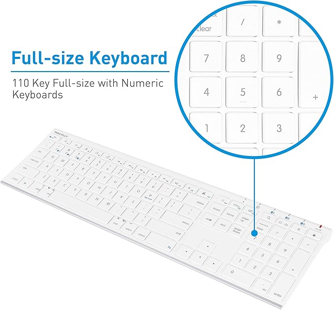 Macally Wireless Bluetooth Rechargeable Mouse and a Wireless Bluetooth Keyboard for Mac & PC, Classic Apple Essentials