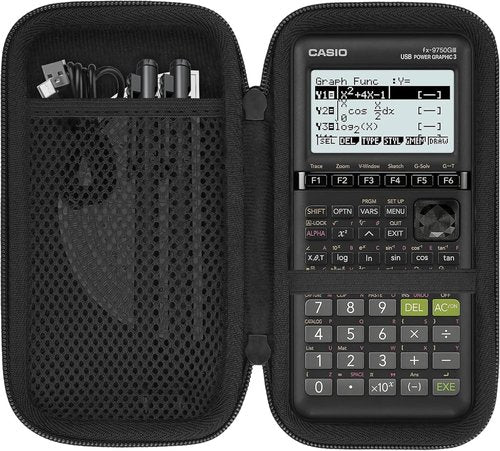 co2CREA Hard Case for Casio Graphing Calculators - Portable Black Storage with Mesh Pocket for Accessories