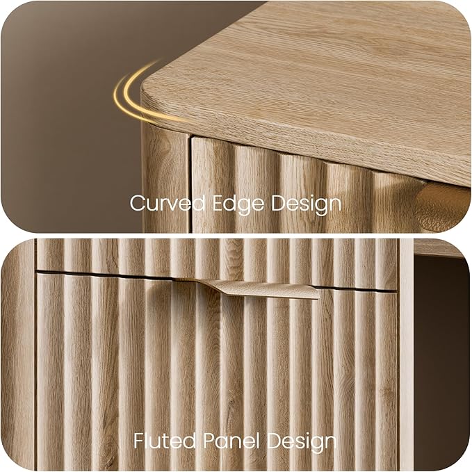 60" Fluted Home Office Desks with Storage, Modern Executive Desk Computer Desk with Drawer & Cabinet, Wood Work Desk for Office, Bedroom, Study, Living Room, Oak