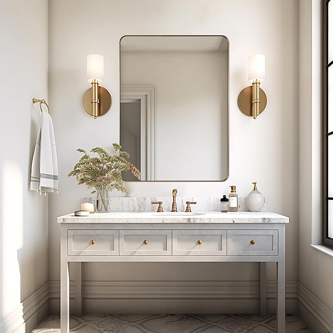 ANDY STAR Gold Bathroom Mirror, 30x36 Brushed Brass Rectangle Mirror for Bathroom, Modern Rectangular Wall Mounted Mirror for Vanity, Crafted of Stainless Steel Metal Frame…