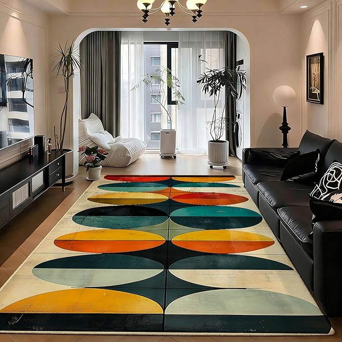 9x15 Geometric Rug, Mid Century Modern Rug for Living Room, Colorful Geometric Rugs, Mid Century Rugs, Abstract Carpet, Non-Slip Washable Carpet, Abstract Bedroom Kitchen