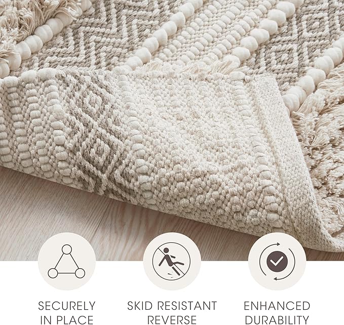 Ink+Ivy Bath Rug Hand-Woven Texture Shaggy Striped Soft & Water Absorbent, Boho Bathroom Décor Bath-Mats, Non-Slip Absorbent Quick Dry Mats for Tub, Shower Room, Asher, 20x32 Natural
