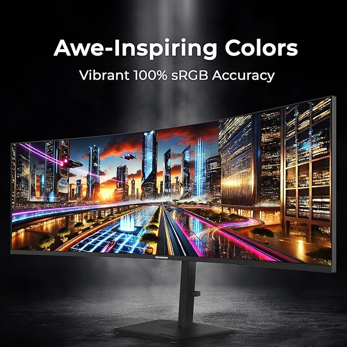 Deco Gear 49″ Curved Ultrawide Dual-QHD Monitor | 5120×1440 32:9 HDR400 | 120Hz VA Panel | USB-C 65W PD, FreeSync, PBP/PIP, KVM Switch | Built-in Speakers & Ergonomic Stand