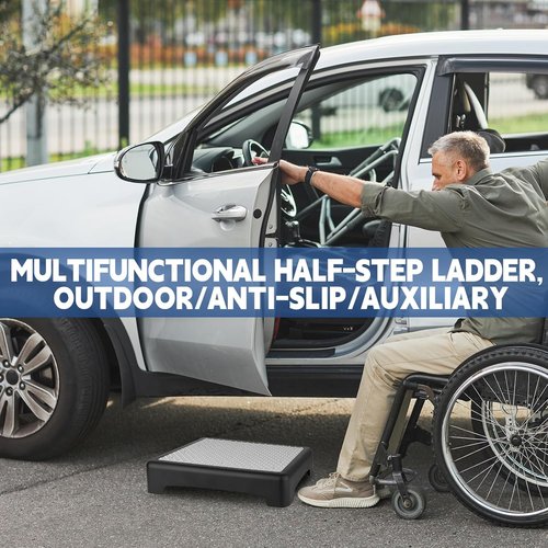 One Step Stool - Portable Non-Slip Stair Assist for Adults & Seniors | 450lbs Capacity, Grey