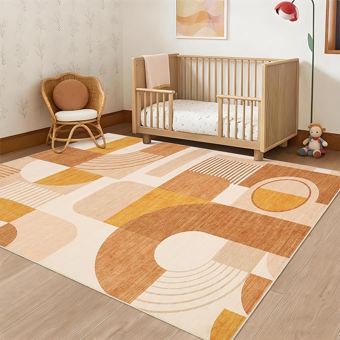 CAROMIO 6x9 Area Rug for Living Room, Boho Geometric Large Washable Rug for Bedroom Dining Room Soft Low Pile Non-Slip Indoor Rugs for Playroom Dorm Girls, Orange Multi, 6'x9'