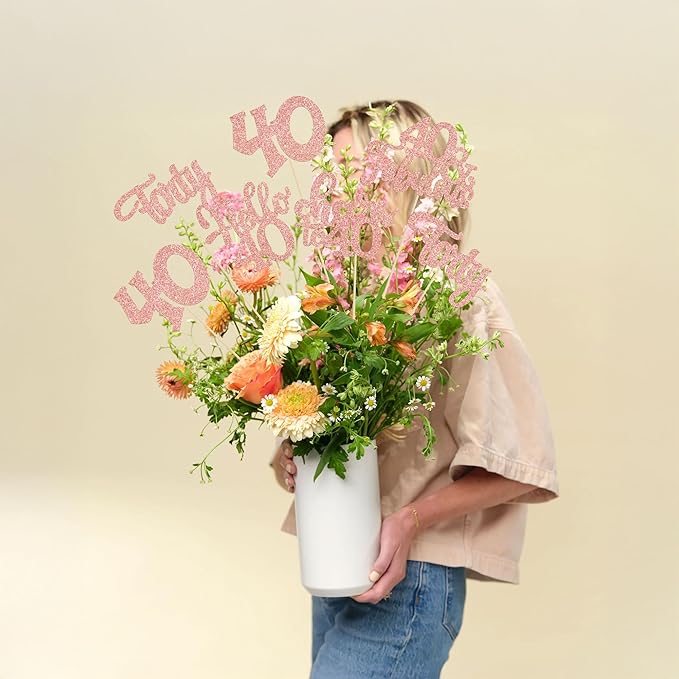 Gyufise 15Pcs 40th Birthday Centerpiece Sticks Forty Happy 40th Table Flower Centerpieces Sticks Cheers to 40 Floral Decorations for 40th Birthday Party Centerpieces Supplies Rose Gold