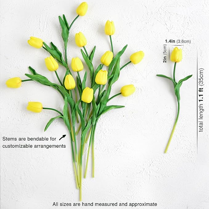 FiveSeasonStuff Real Touch Tulips Artificial Flowers – 15 Stems Faux Tulip Bouquet in Gift Box for Wedding, Home Decor, Party, Floral Arrangements (Candle Glow Yellow)
