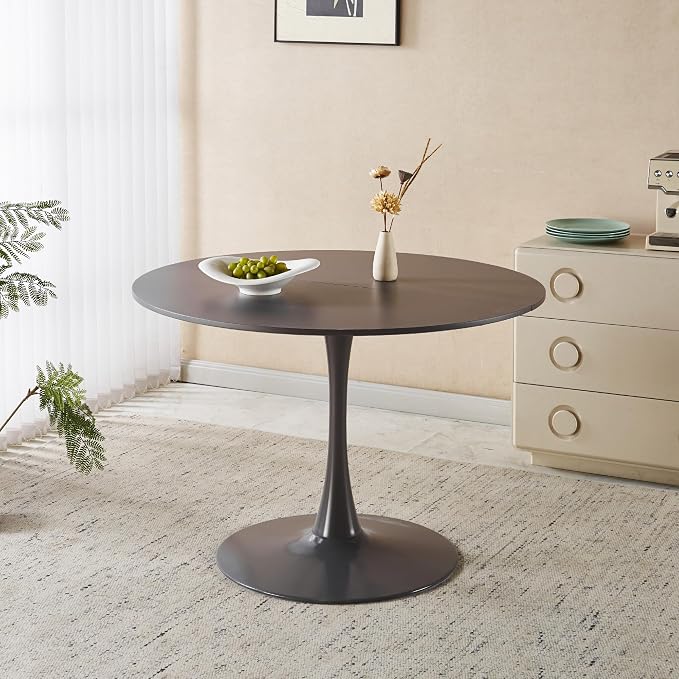 42" Tulip Table for 4-6 Persons Modern Round Dining Room Table, Mid-Century Modern Grey Small Kitchen Table with MDF Wooden Top, Leisure Coffee Table for Living Room, Dining Room, Office