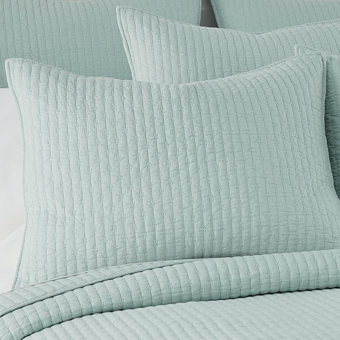 Levtex Home Cross Stitch Reversible Queen Bedspread Set (104x106in) with 2 Pillow Shams (26x20in) - Stitch Texture - Blue Haze - Cotton Queen Size Bedspread Set - Lightweight, Soft, Pre-Washed