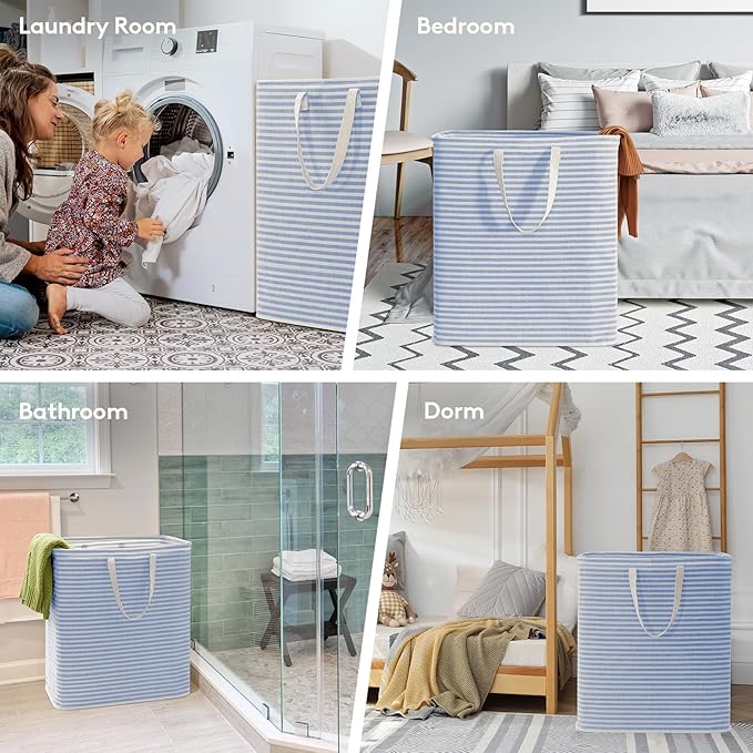 Lifewit Laundry Hamper Large Collapsible Laundry Basket, Freestanding Waterproof Clothes Hamper Storage with Easy Carry Handles for Clothes in Bedroom Bathroom College Dorm for Adults, Blue, 100L