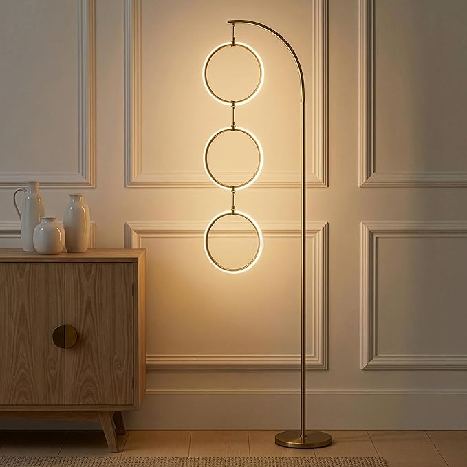 Brightech Nova 74 in. Antique Brass Industrial 3-Light LED Energy Efficient Floor Lamp with Built-in 3-Way Dimmer Function FL-NVA-BRS