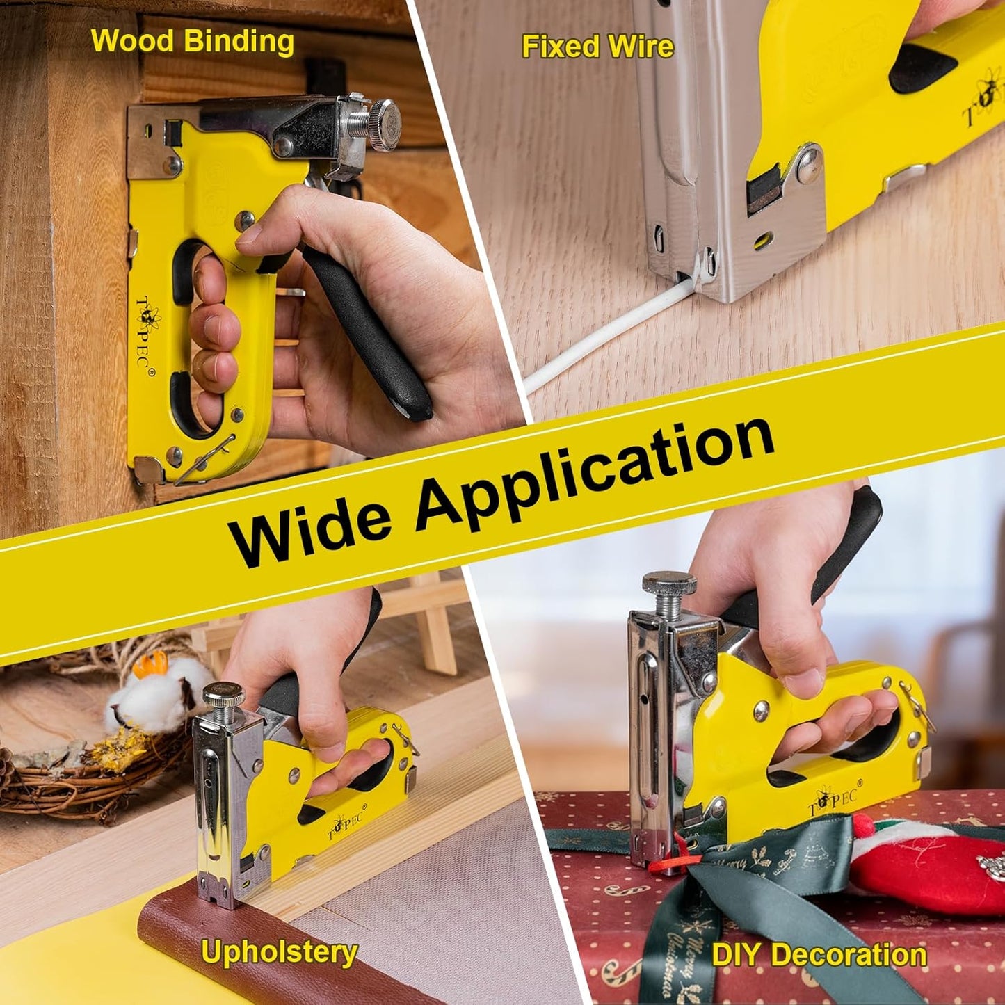 Topec Heavy-Duty Upholstery Staple Gun - 3-in-1 Manual Brad Nailer with 600 Staples for DIY Projects