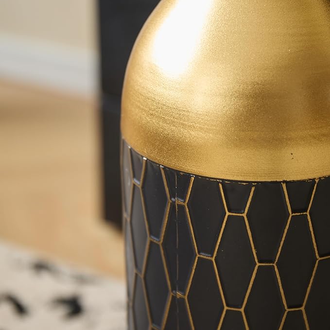 Metal Floor Vases Decorative, Set of 3 Flower Arrangement Stand, Tall Gold＆Black Metal Floor Vases for Living Room, Bedroom & Entryway, 34.25", 30.31", 24.8" H (Gold＆Black)
