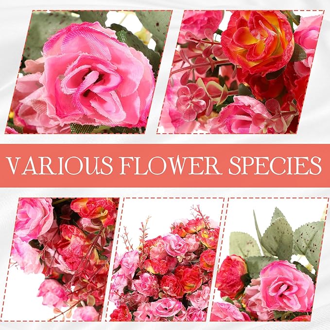 Geosar 8 Pcs Rose Artificial Flowers Fake Flowers Bouquet 21 Heads Silk Faux Floral Bundles with Stem for Home Bridal Wedding Arrangements Table Centerpieces Party Decor (Rose Red)