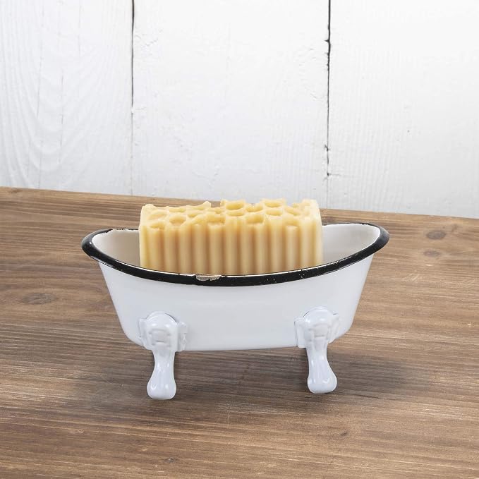 Foreside Home and Garden Black Rim White Enamel Bathtub Soap Dish - Foreside Home & Garden 5.5 x 2.75 x 2.75