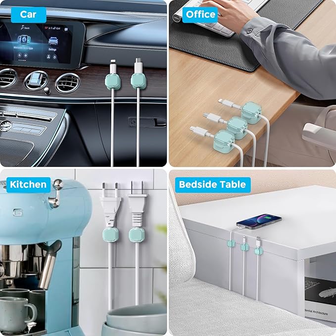 AhaStyle Magnetic Cable Organizer [1s Lock] 6 Pack Cord Cable Holders Clips Strong Adhesive Cable Cord Keeper [Smooth Adjustable] Hide Wire Cord Organizer for Nightstand Kitchen Car Office (Blue)