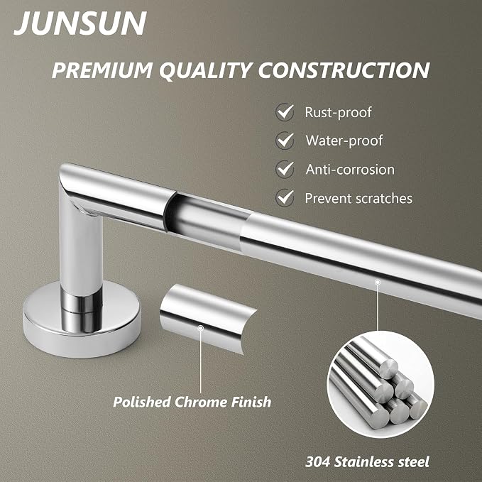JunSun Bathroom Towel Bar 9 Inch Polished Chrome Towel Racks Wall Mount Bath Hand Towel Holder Modern Home Decor Towel Rods Bathroom Hardware Stainless Steel Towel Hangers Towel Rail Single Towel Bars