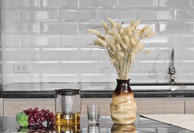 Handmade Ombre Mango Wood Vase – 8-Inch Brown Bottle-Shaped Decorative Accent – Rustic Artisan Flower Vase for Dried or Artificial Flowers – Sustainable Boho Tabletop Decor