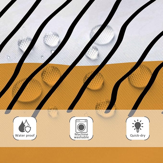 Riyidecor Abstract Mid Century Shower Curtain Modern Minimalist Vertical Stripe and Orange Block 60Wx72H Inch Black Line Colorful Art Painting Fabric Decor Bathroom Polyester Waterproof 12 Pack Hooks