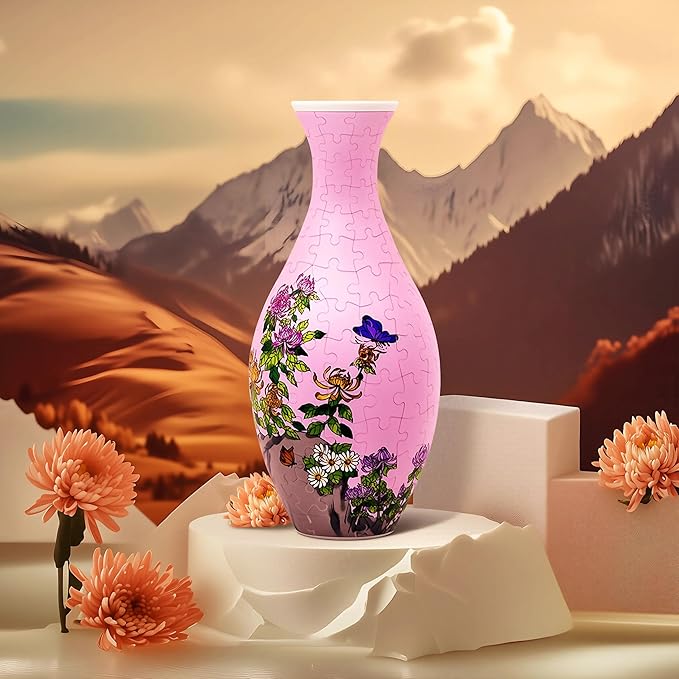 3D Puzzle Vase, 160 Curved Pieces DIY Flower Vase Craft Kit & 3D Puzzles for Adults, Creative Jigsaw Art Project Home Décor Centerpiece, (A-Chrysanthemum Garden)