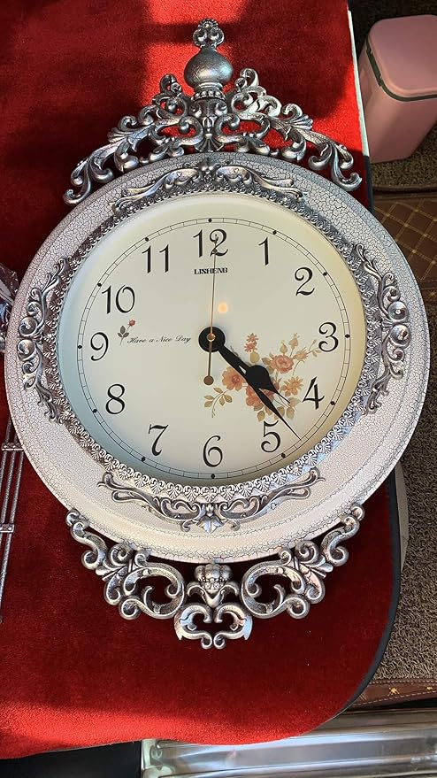 SHISEDECO Elegant, Traditional, Decorative, Hand Painted Modern Grandfather Wall Clock Fancy Ethnic Luxury Handmade Decoration, Swinging Pendulum for New Room or Office. Large. 29.5 Inch. (White)