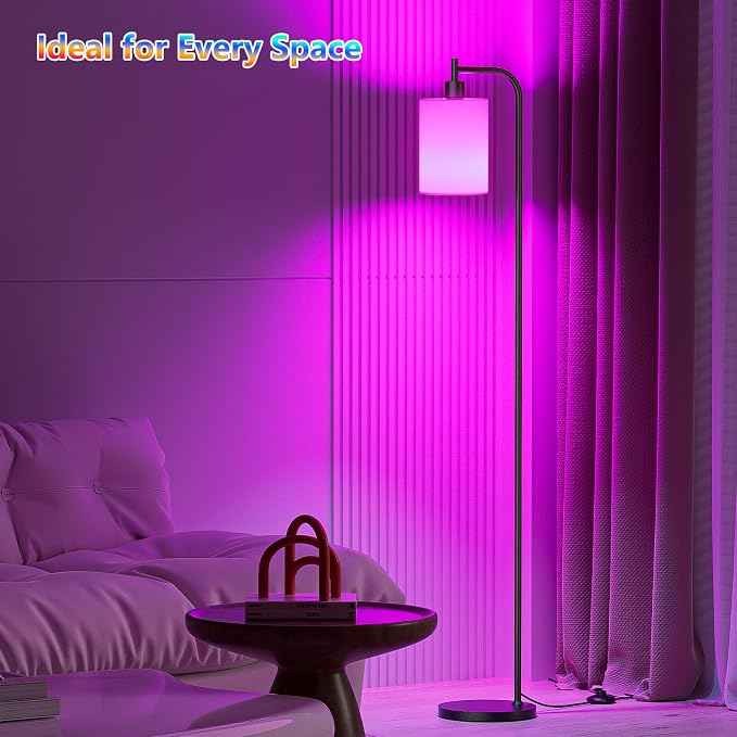 SIBRILLE RGB Floor Lamp with Linen Shade, Dimmable Tall Standing Lamp with Remote Control, Color Changing Floor Lamps for Living Room Bedroom Gaming Room, 9W RGB Bulb Included