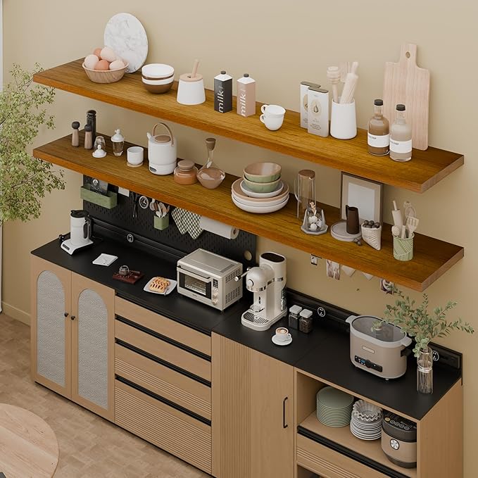 IAE Walnut Floating Wall Shelves 72 inch, Bathroom Shelf Wall Mounted,Invisible Shelf Floating Kitchen Shelving,Wooden Wall Shelves with Brackets for Living Room Wall Mounted,Easy Install,Set of 2