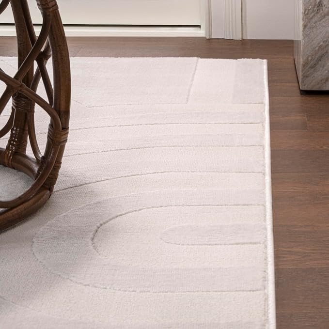 JONATHAN Y Sun Two-Tone High-Low Indoor Area Rug 5X8 White/Cream, Aelius MidCentury Scandinavian Abstract for Living Room, Bedroom, Kitchen, Easy-Cleaning, Pet-Friendly, Non-Shedding SND101B-5