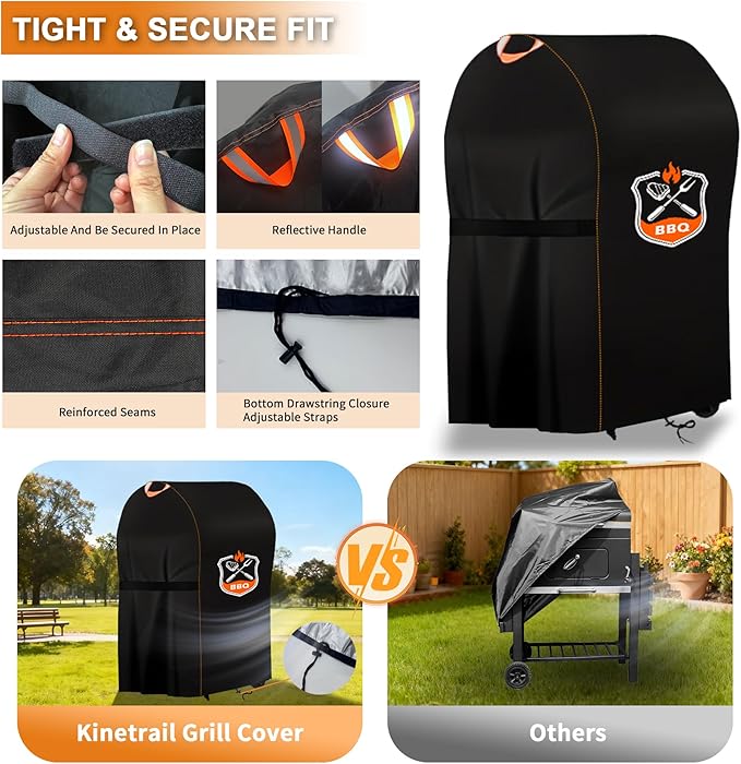 Kinetrail Grill Cover, Universal 30" BBQ Grill Cover for Outdoor Grill, Waterproof, Weather Resistant, Fade Resistant Gas Grill Cover with Adjustable Double Straps for Weber, Char-broil, Nexgrill, etc