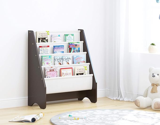 UTEX Kids Sling Bookshelf - Kids Magazine Rack with Organizer, Book Organizer (Espresso)