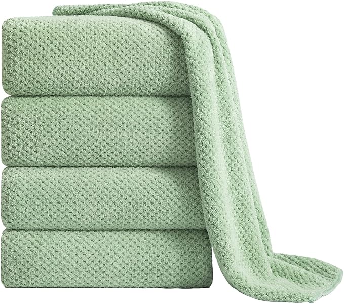 Extra Large Bath Towel Sheet Set 35x70 Inches - Oversized Bath Towels Set,Jumbo Large Polyester - Quick Dry, Lightweight,Super Soft,Highly Absorbent Towel Set for Bathroom,Hotel,SPA,Pack of 4 (Green)