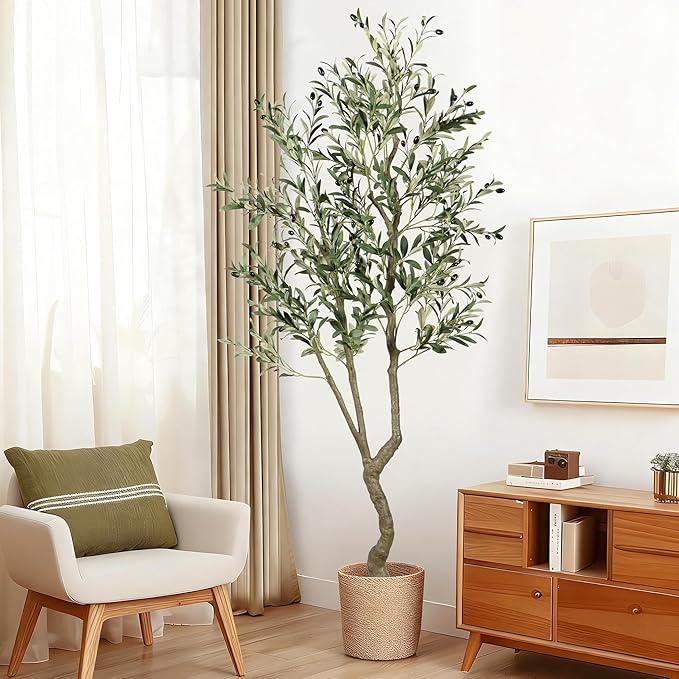 6.1ft Artificial Olive Tree, Faux Olive Tree with Lifelike Fruits, 72 in Fake Olive Tree with Sturdy Plastic Nursery Pot, Artificial Plants for Office Home Living Room Indoor Outdoor Decor