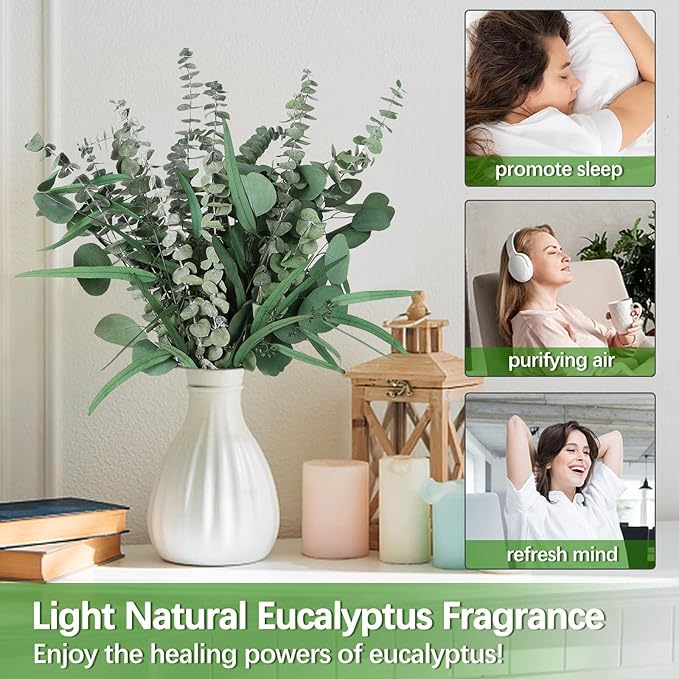 Eucalyptus Stems Mixed Dried Eucalyptus Bundle 15PCS Natural Eucalyptus Stems Greenery Plant for Wedding Bouquet Shower Hanging Home Spring Decoration