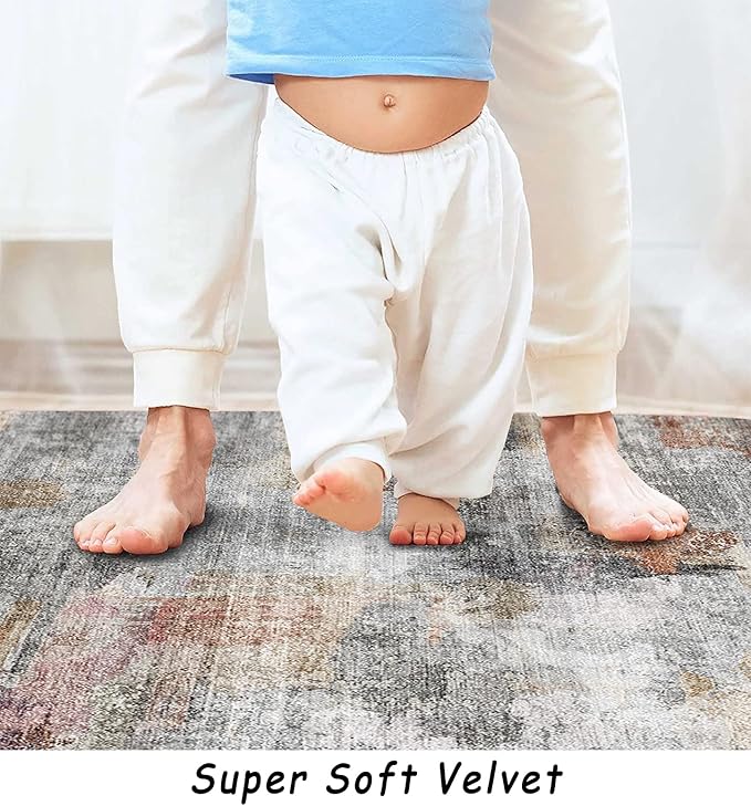 vivorug Washable Rug, Ultra Soft Area Rug 6x9, Non Slip Abstract Rug Carpet, Stain Resistant Rugs for Living Room Bedroom, Modern Fluffy Rug (Gray/Rust, 6'x9')