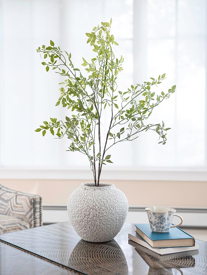 CozyWel White Ceramic Vase Flower Vase, Big Textured Round Vase for Centerpieces, Kitchen, Living Room, Bedroom Decor Gifts