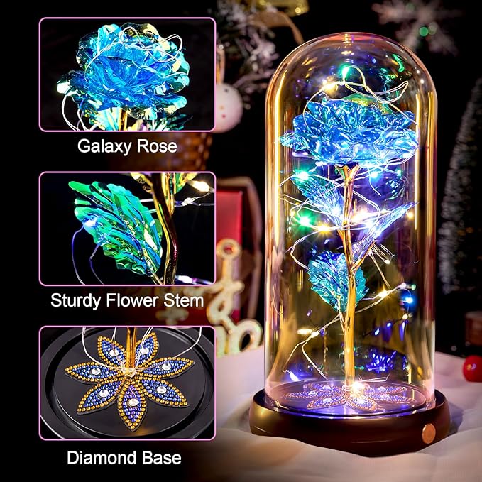 Beferr Birthday Gifts for Women Mom Rechargeable Galaxy Glass Roses Forever Preserved Flowers for Delivery Prime Smart Touch Light Up Rose in Dome Gift for Grandma Sister Wife Her Girlfriends Daughter