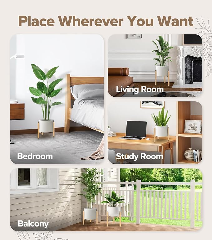 Plant Stand Indoor Adjustable, Metal Modern Indoor Plant Stand, Heavy Duty Plant Stands Outdoor Corner, Stable Plant Holder, Fits 8 to 12 Inches Pots, Black, 1 Pack, Natural Wood-Grain