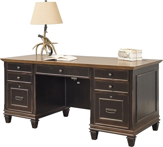 Martin Furniture Hartford Double Pedestal Shaped Desk, Brown - Fully Assembled