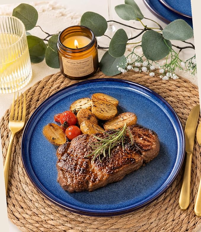 GBHOME Dinnerware Sets for 4, 12 Pieces Stoneware Plates and Bowls Sets, Scratch Resistant Ceramic Dishes, Dishwasher & Microwave Safe, Reactive Glaze-Sea Blue