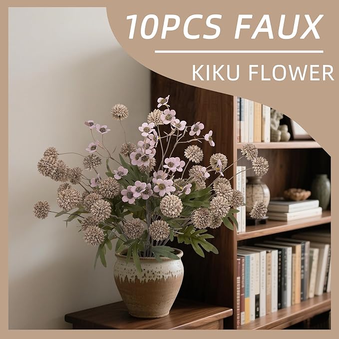 8PCS Fake Flowers Artificial Chrysanthemum Faux Mums Matching 2PCS Rose Red Daisy Faux Flowers for Vase Fall Long Stems Flower Silk Flower for Home Wedding Decoration,20.5In,No Vase,（Brown）