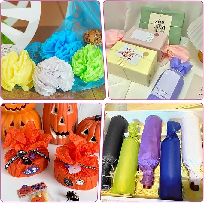 1200 Sheets Tissue Paper, 20 Colors 10" X 14" Tissue Papers for Gift Bags Birthday Party Flower Decoration, Colored Tissue Paper Bulk for Packaging