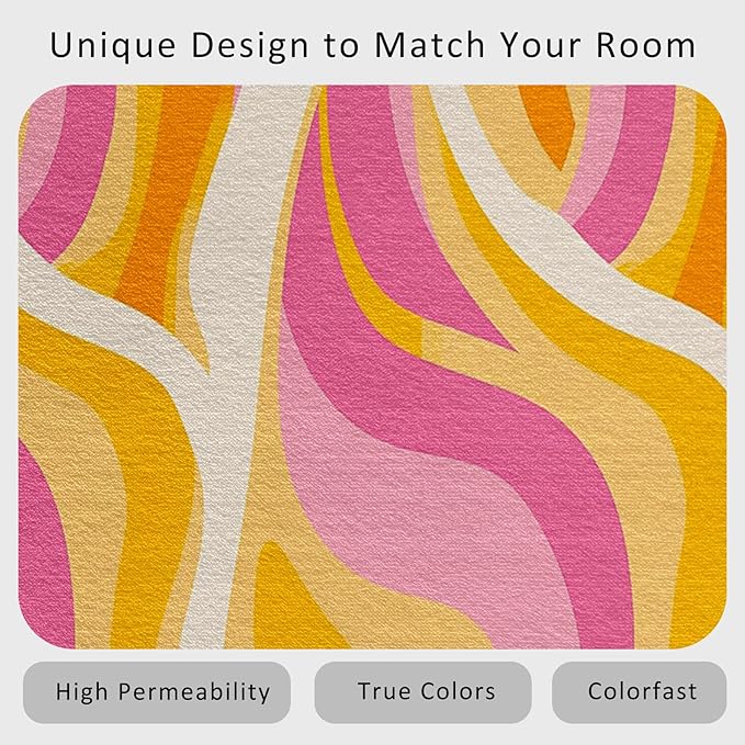 70s Retro Rug 6x8 Colorful Zebra Striped Groovy Pattern Area Rugs for Living Room, Bedroom, 70s Retro Home Decor Accessories Indoor Carpet, Non Slip & Machine Washable, GD0348
